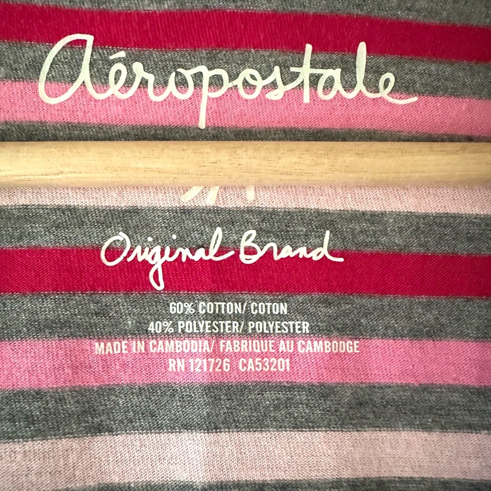 Aeropostale Striped V-Neck Cardigan Pink Gray Red SP - Picture 7 of 11